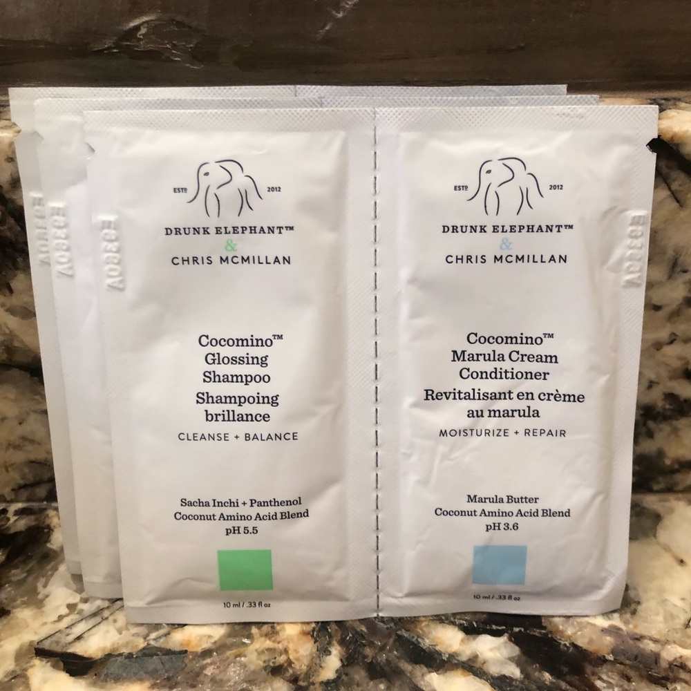 Set of 3 Drunk Elephant Glossing Shampoo + Marula Cream Conditioner Sample Packs